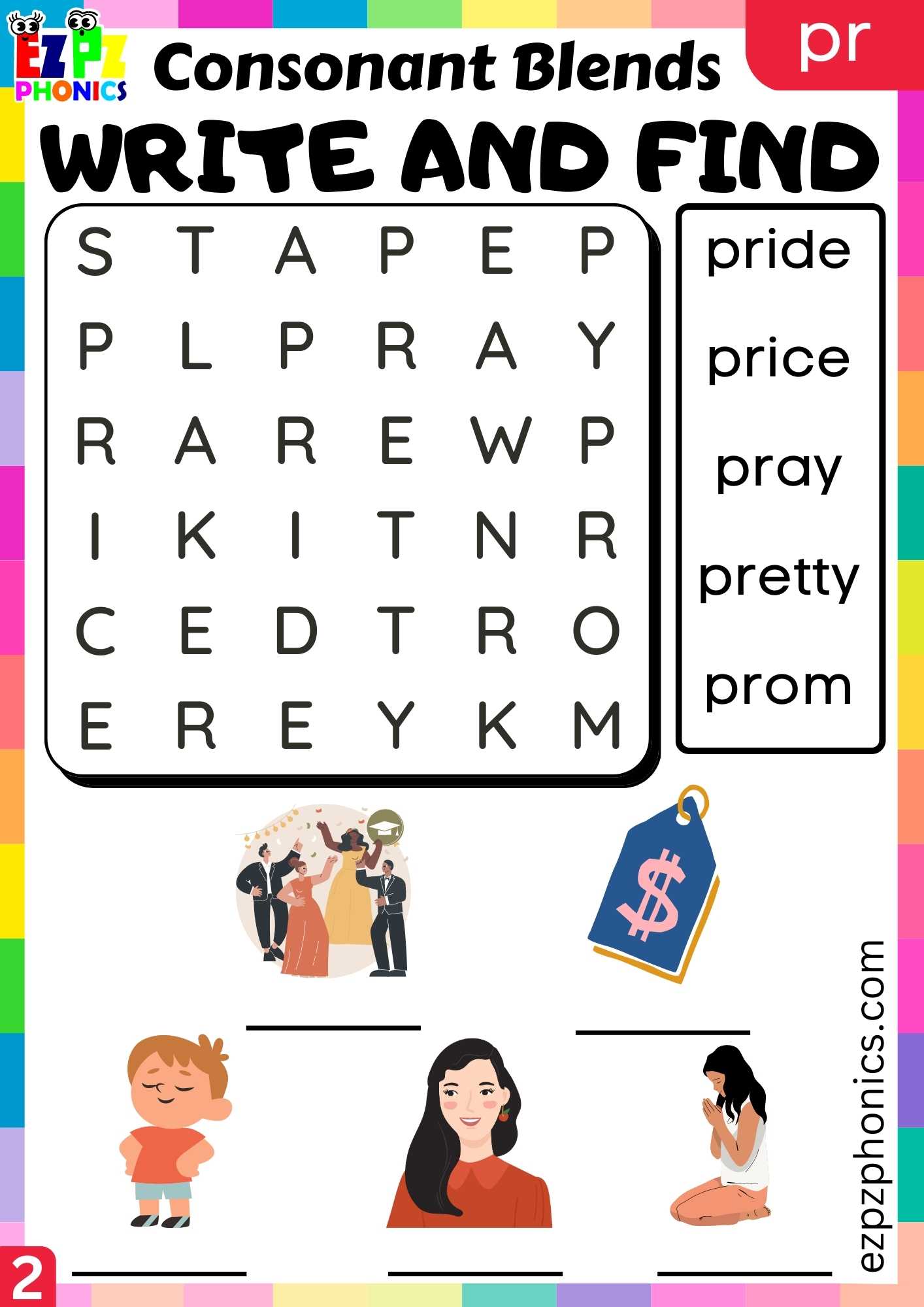 Group2 Pr Words Write And Find Phonics Consonant Blends Worksheet